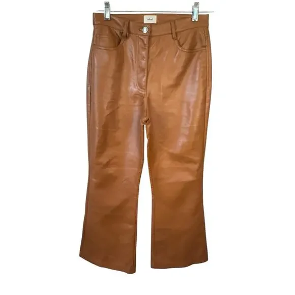 ARITZIA WILFRED The Melina™ Pant High-waisted Vegan Leather Camel Brown Size 6 - Picture 2 of 9